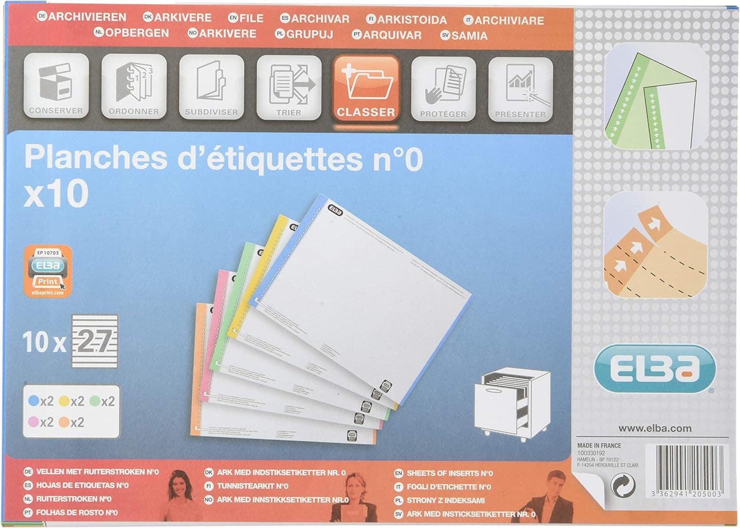 10 Planches d'étiquettes n°0 pour dossiers suspendus